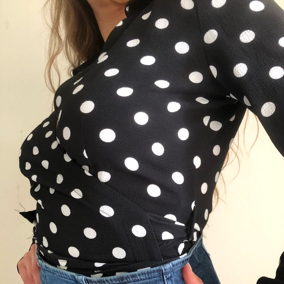 Black and White Polka Dot Wrap Top - Picture 3 of 4